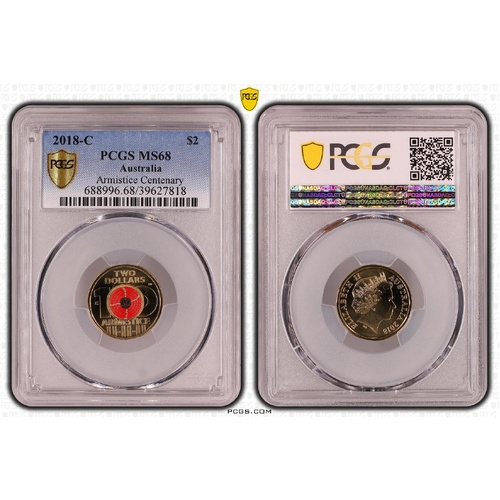 Australia 2018 Armistice Centenary $2 Coloured Coin "C" mmk PCGS MS68