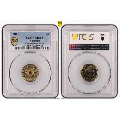 Australia 2015 Remembrance Day $2 Coloured Coin PCGS MS66