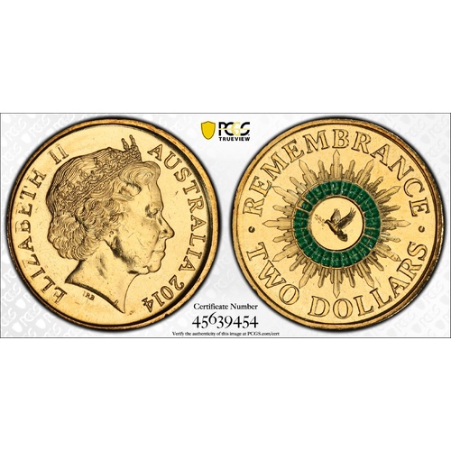 Australia 2014 Remembrance $2 Coloured Coin PCGS MS64