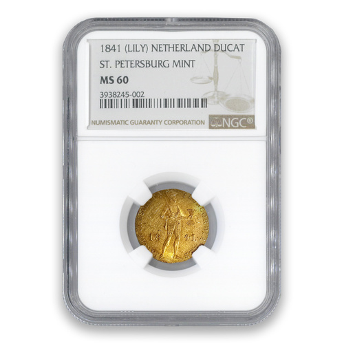 Netherlands 1841 Ducat Gold Coin – Lily Privy Mark (NGC MS60)