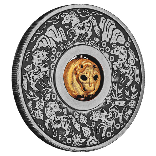 Tuvalu 2026 Year of the Horse Rotating Charm 1oz Silver Antiqued Coin