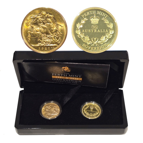 1921 & 2021 Gold Sovereign 2-Coin Set Perth Mint
