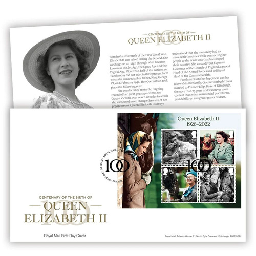 UK 2026 Centenary of the Birth of Queen Elizabeth II Minisheet on First Day Cover