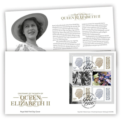 UK 2026 Centenary of the Birth of Queen Elizabeth II Book Pane on First Day Cover