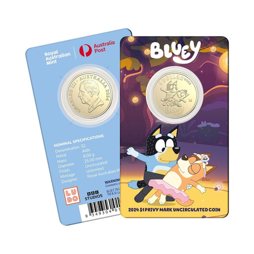 Australia 2024 Bluey $1 Privy Mark Coin in Card - Mum & Dad