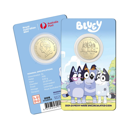 Australia 2024 Bluey $1 Privy Mark Coin in Card - Nana Trixie