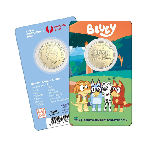 Australia 2024 Bluey $1 Privy Mark Coin in Card - Friends
