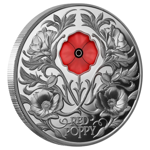 Niue 2026 $5 translucent Red Poppy Window insert 2oz Silver Proof Coin