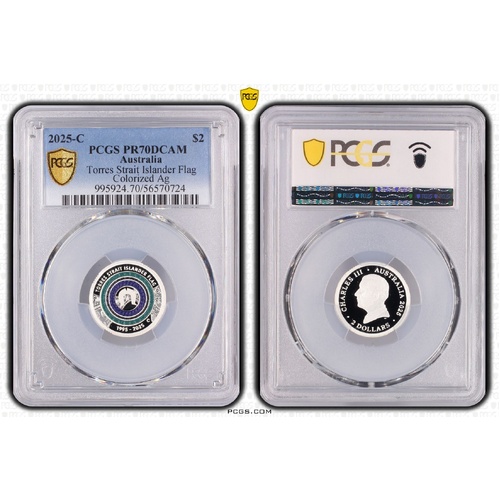 Australia 2025 Torres Strait Islander Flag 'C' mmk Coloured $2 Proof Coin PCGS PR70DCAM