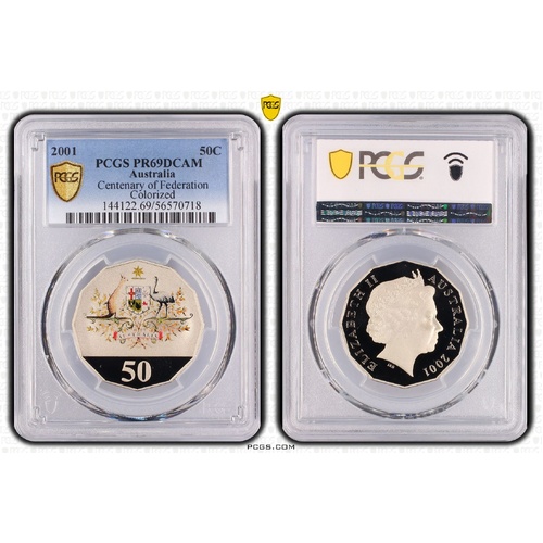 Australia 2001 Federation Centenary Coloured 50c Proof Coin PCGS PR69DCAM