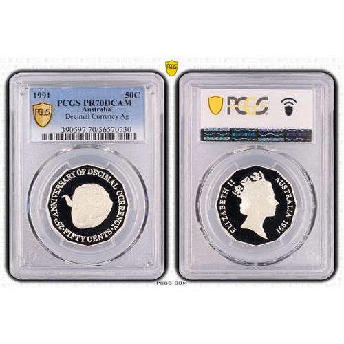 Australia 1991 Decimal Currency Ram's Head 50c Proof Coin PCGS PR70DCAM