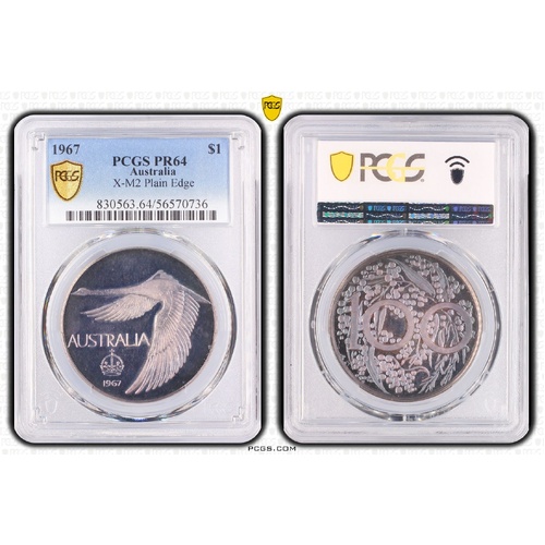 Australia 1967 Swan Dollar X-M2 Plain Edge Proof PCGS PR64