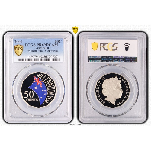 Australia 2000 Millennium 50c Coloured Proof Coin PCGS PR69DCAM