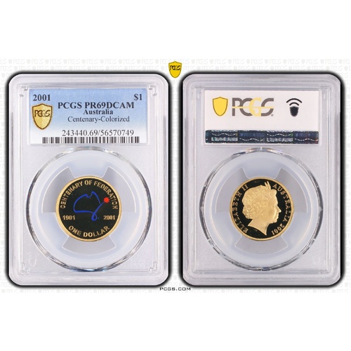 Australia 2001 Federation Centenary Coloured $1 Proof Coin PCGS PR69DCAM