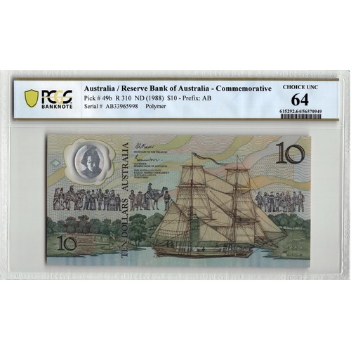 Australia 1988 Aboriginal Polymer $10 Prefix AB R310 PCGS Choice UNC 64