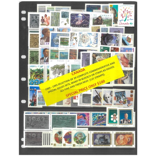 Canada 1989-93 Selection of 39 Commemorative Sets 125 Stamps MUH #290