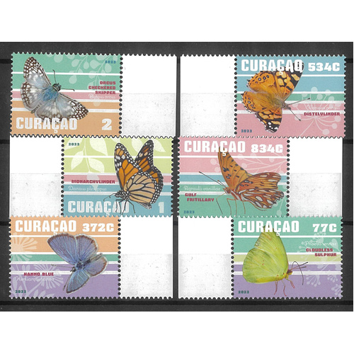 Curacao 2023 Butterflies Set of 6 Stamps Mint Unhinged