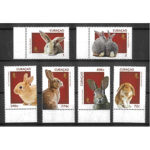 Curacao 2023 Year of The Rabbit Set of 6 Stamps Mint Unhinged