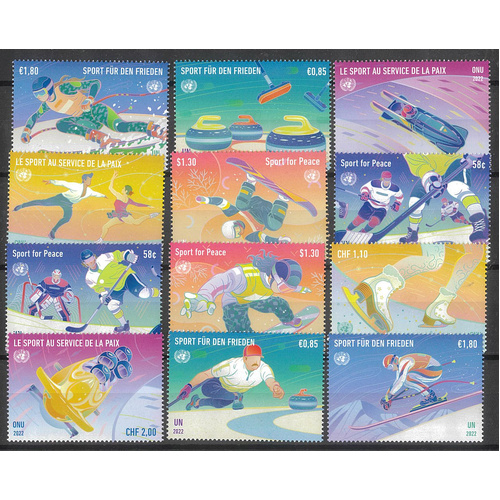 UN 2022 Beijing Winter Olympics Sport for Peace Set of 12 Stamps MUH