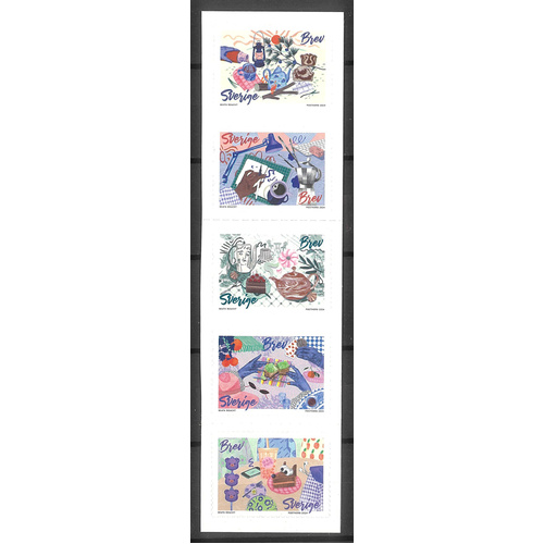 Sweden 2024 Coffee Break Strip of 5 Self-adhesive Stamps Mint Unhinged