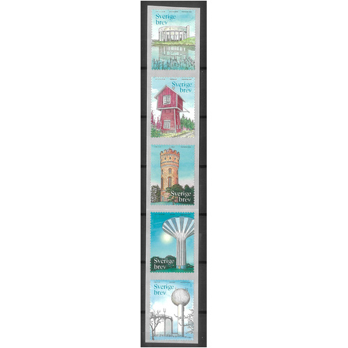 Sweden 2024 Water Towers Strip of 5 Self-adhesive Stamps Mint Unhinged