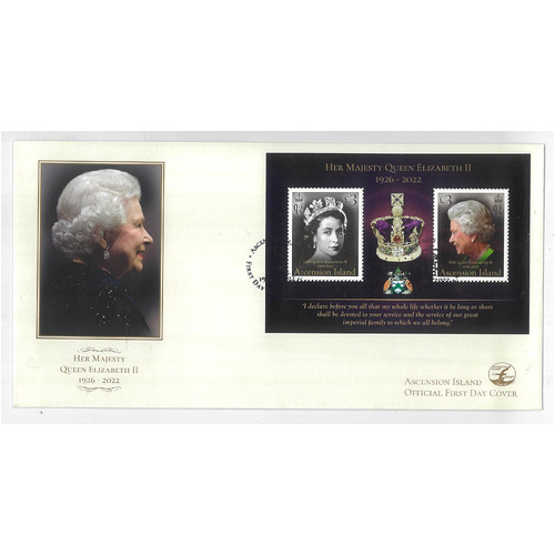 Ascension Island 2022 H.M. Queen Elizabeth II Mini Sheet on First Day Cover