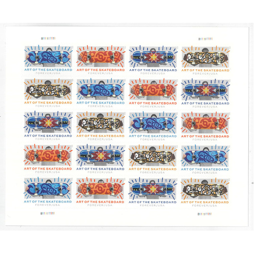USA 2023 Art of the Skateboard Sheetlet of 20 Self‑adhesive Stamps MUH
