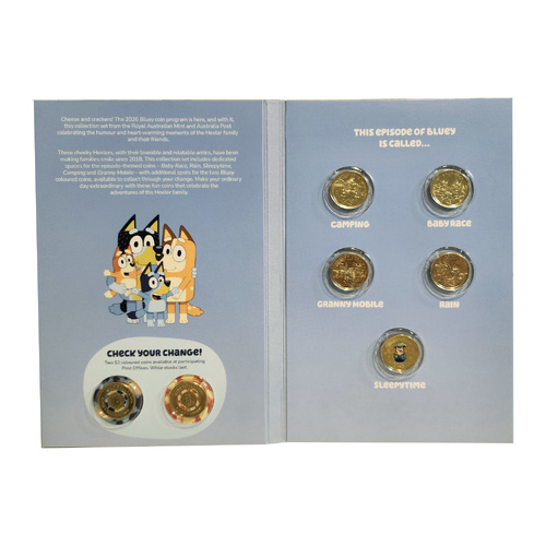 Bluey 2026 $2 Collection 7-Coin Set incl. Coloured Sleepytime $2 AND 2 Till Coins