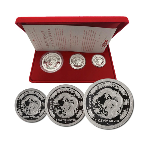Australia 2000 Year of the Dragon Three Coin Silver Proof Set