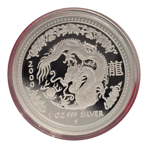 Australia 2000 $1 Year of The Dragon 1oz Fine Silver Proof Coin