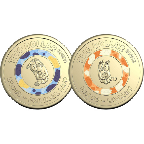 Australia 2026 Bluey & Bingo Pair of Coloured Till Coins to Complete the Folder