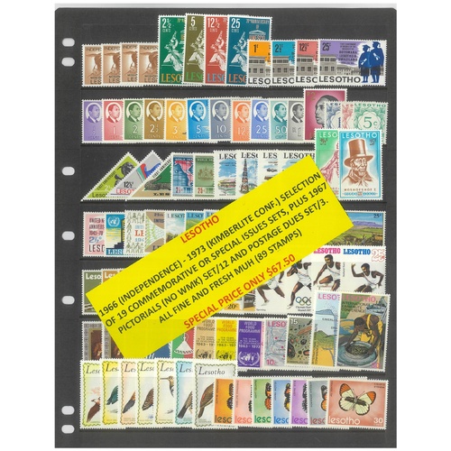 Lesotho 1966-73 Selection of 19 Commemorative Sets 89 Stamps MUH #495
