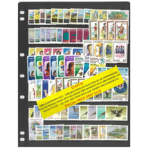 St Kitts 1980-90 Selection of 34 Commemorative Sets 165 Stamps & 8 Mini Sheets MUH #283