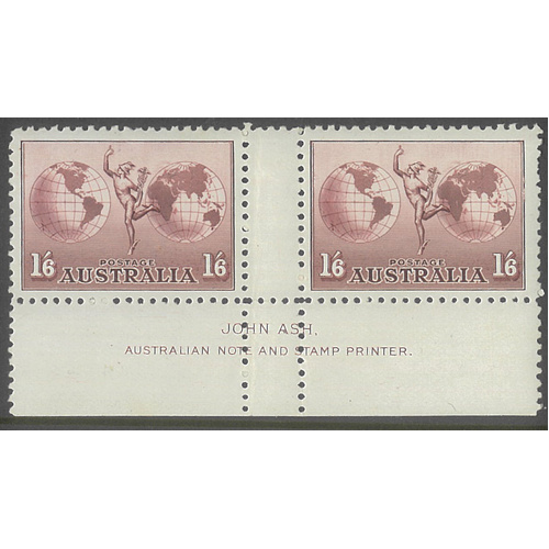 Australia 1934 Hermes 1/6 Stamps No WMK (SG153) Ash Imprint Pair BW161za MUH