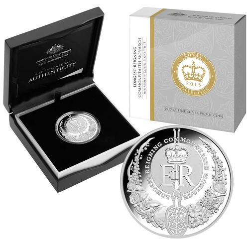 Australia 2015 $5 Longest-Reigning Commonwealth Monarch Fine Silver Proof Coin