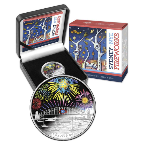 Australia 2014 $1 Holographic Sydney Fireworks New Years Eve 1oz Silver Proof Coin