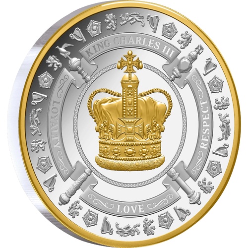 Niue 2023 $1 King Charles III Coronation Gold Plated 1oz Silver Proof Coin