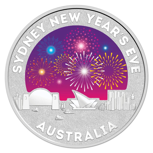 Australia 2015 $1 Sydney New Year Eve Coloured Silver FRUNC Coin