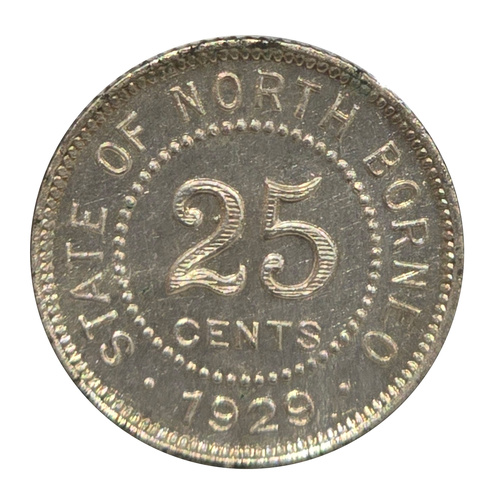 North Borneo 1929H – 25 Cents Coin (.800 Silver) – UNC