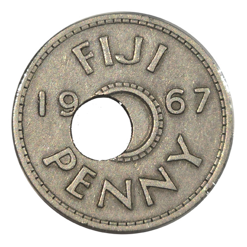 Fiji 1967 Penny – Off‑Centre Hole Error – gVF
