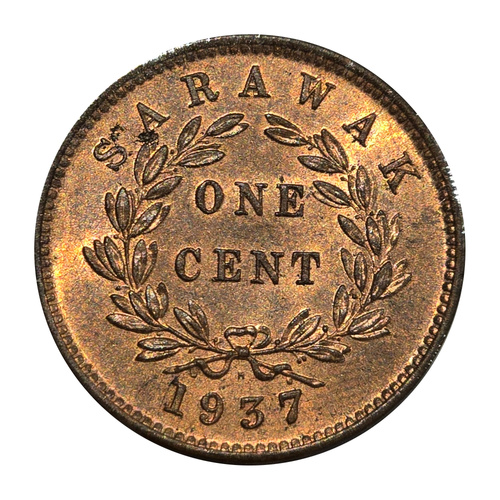Sarawak 1937‑H – 1 Cent Coin – Natural Copper Lustre – EF