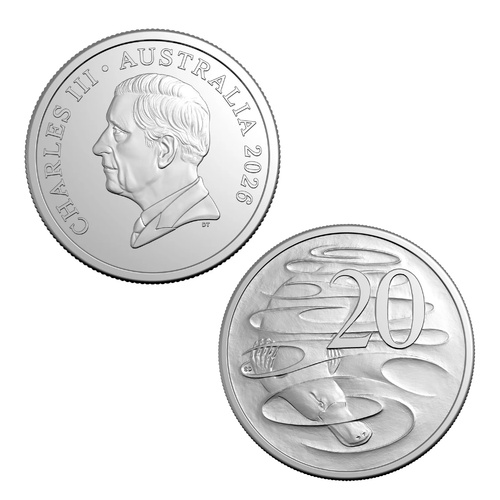Australia 2026 20c UNC Coin with King Charles III Effigy Loose ex Mint Set