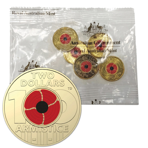 Australia 2018 $2 Remembrance Day Armistice RAM Bag of 5 Coins UNC