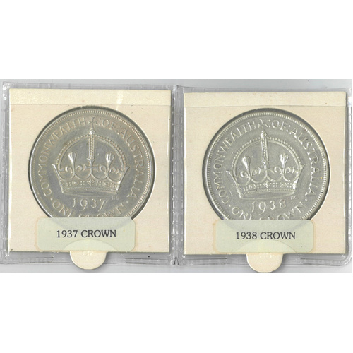 Australia 1937 & 1938 Crown Pair — Very Fine (VF)