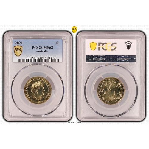 Australia 2021 Mob of Roos $1 Coin with QEII 6th Portrait Effigy PCGS MS68