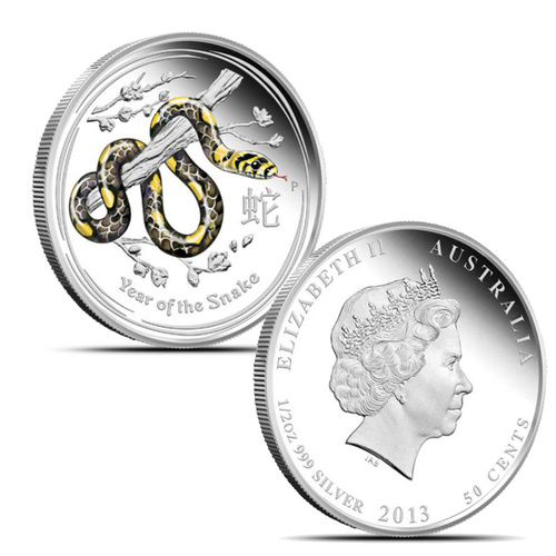 Australia 2013 Year of The Snake 50c 1/2oz Silver Coin in Capsule