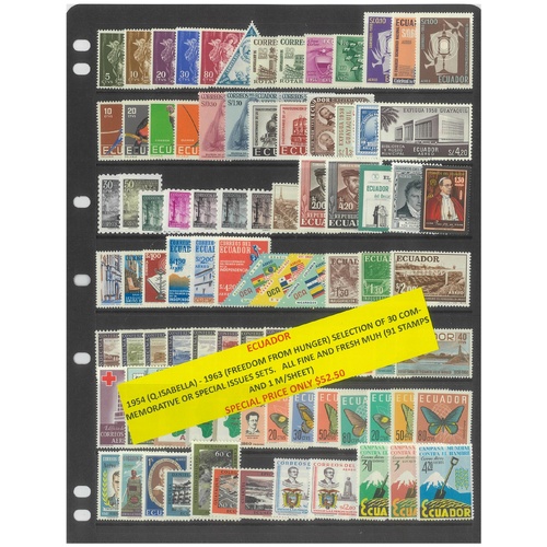 Ecuador 1954-63 Selection of 30 Commemorative Sets 91 Stamps & 1 Mini Sheet MUH #483
