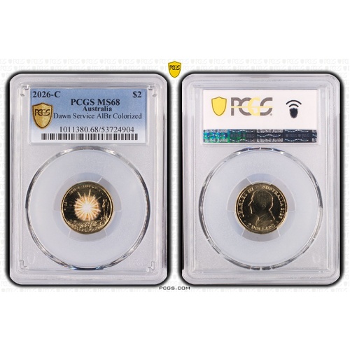 Australia 2026-C $2 Dawn Service AlBr Coloured Coin PCGS MS68