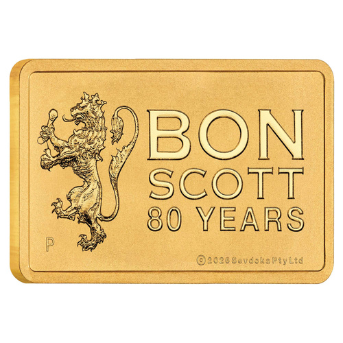 Bon Scott 80th Anniversary 2026 1g Gold Minted Bar