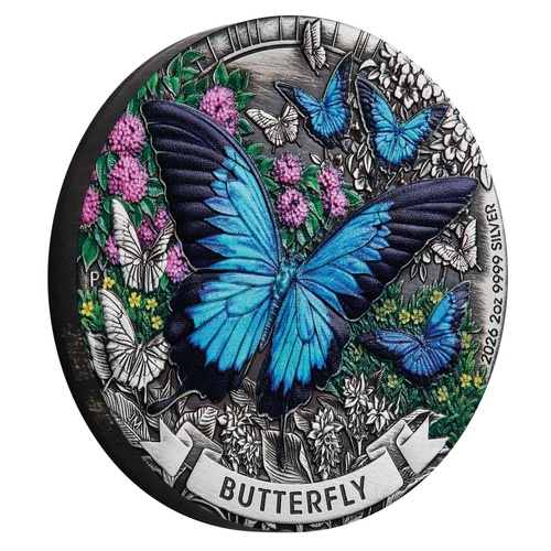 Australia 2026 $2 Butterfly 2oz Silver Antiqued Coloured Coin